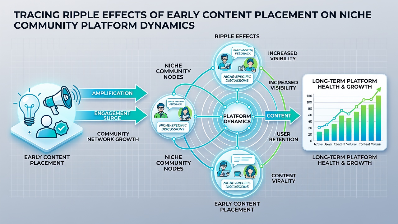 Graph illustrating engagement growth curves following early content placement in specialized online groups
